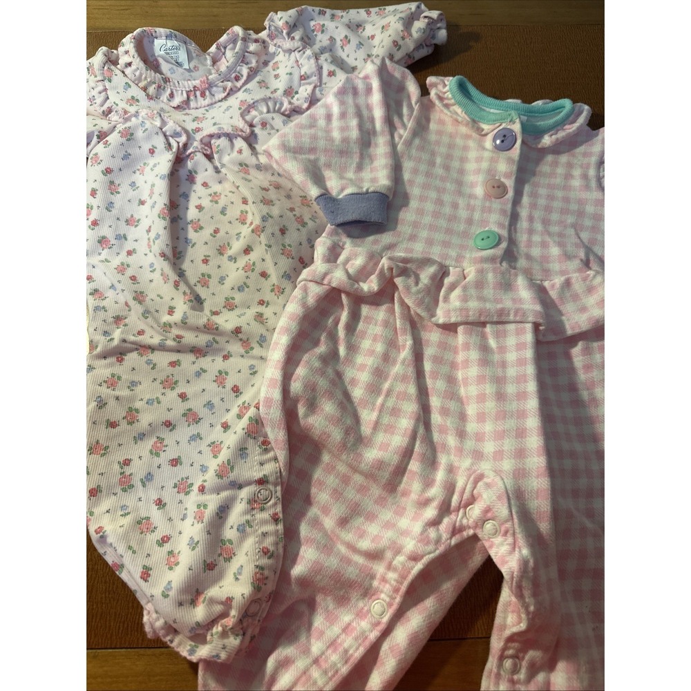 2 Vtg Carters 1990's Pink One Piece Outfits Size 6 Month